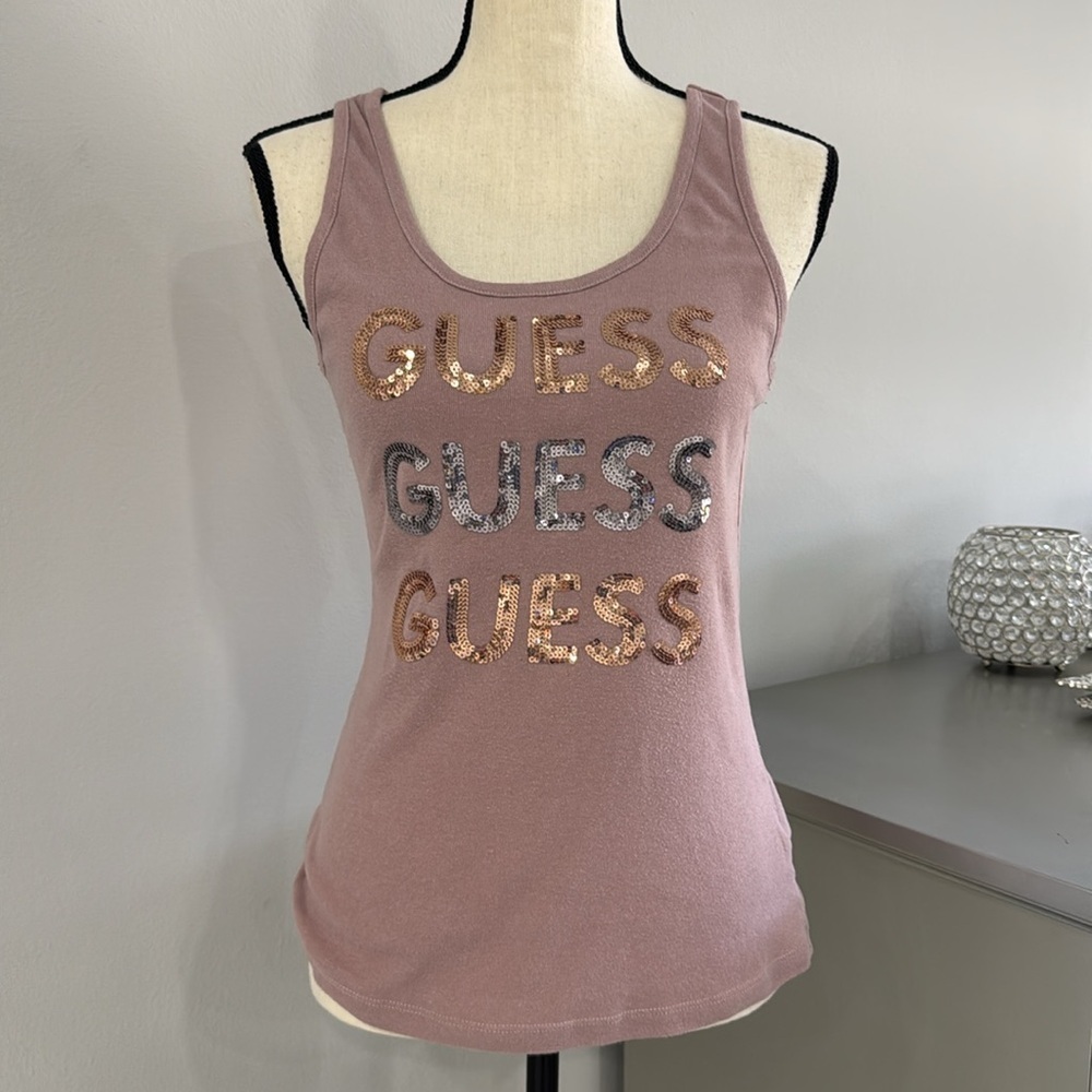 Guess Logo Sequined Tank Top.  Sz L - Picture 3 of 6